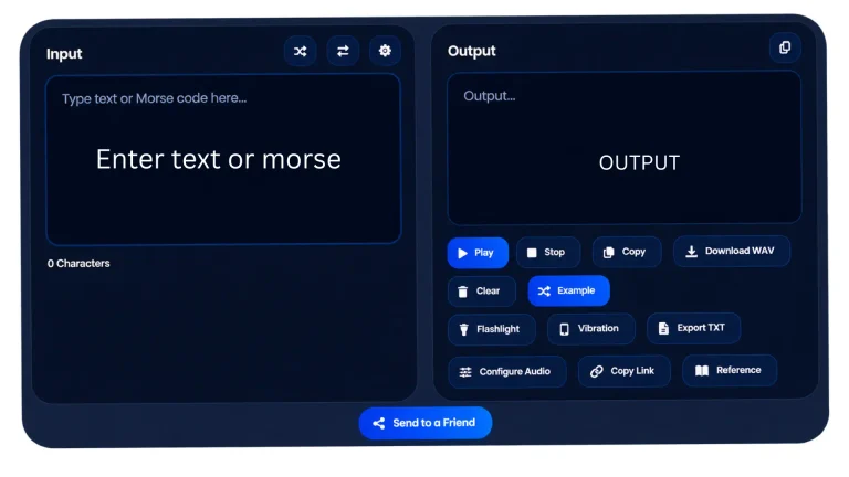 Enter text or morse code and get output instantly.